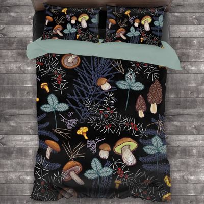 ARTIEMASTER Dark Wild Forest Mushrooms Comforter Cover Luxury Soft 3 Piece Bed Sets 1 Quilt Cover 2 Pillowcases  King 104X90 in Ultra Soft Microfiber Bedroom Set