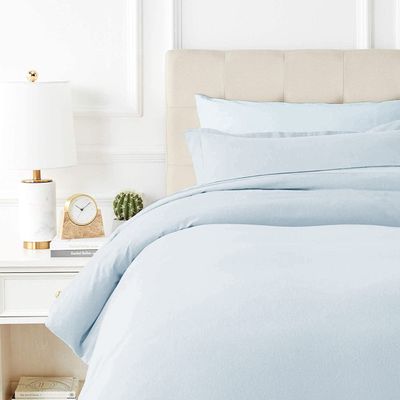 TEXAS LINEN CO. 100% Egyptian Cotton Duvet Cover King Size, 600 Thread Count 3 PC Duvet Cover, Extra Long Staple Egyptian Cotton Quilt Cover, Soft, Breathable with Hidden Zipper Closure - Light Blue