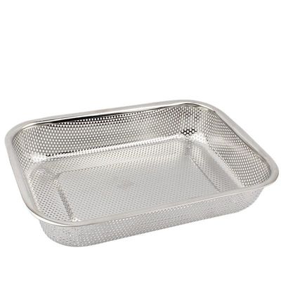 1pc Water Hole Filter 304 Tray Stainless Steel Leak Plate With Hole Mesh Strainer Colander Wash Vegetable Basin Drying Basin Lid (Size : 37.5x27.5xH7cm)
