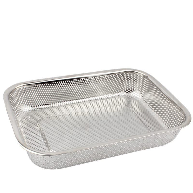 1pc Water Hole Filter 304 Tray Stainless Steel Leak Plate With Hole Mesh Strainer Colander Wash Vegetable Basin Drying Basin Lid (Size : 37.5x27.5xH7cm)