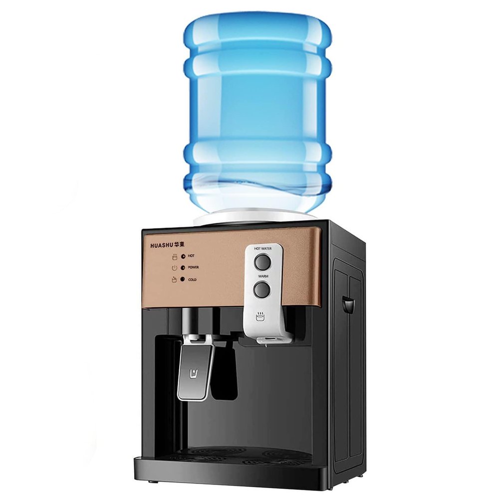 SHIOUCY Top Loading Water Cooler Dispenser - Desktop Electric Hot and Cold Dispenser, 3 Temperature Settings Boiling Water, Normal Ice Water46-59 for 1 to 5 Gallon Bottles, Gold 550w