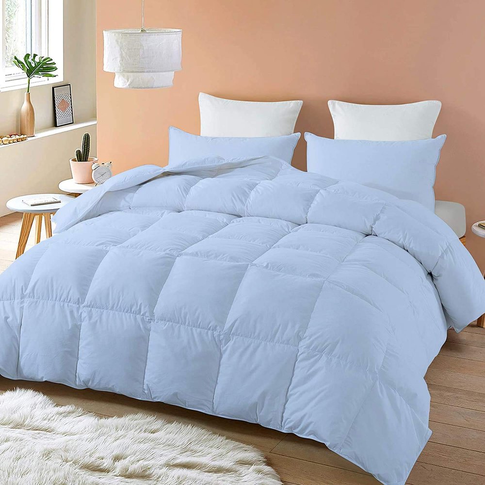 Sky Blue 5pc All Season Down Alternative Box Stitched Grand King 106x106 Comforter Box Stitched Grand King Duvet Insert