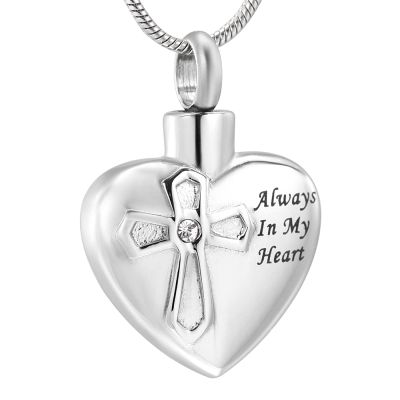 SHEIL Always in My Heart Cremation Ashes Necklace Pendant Inlay Crystal Cross Heart Memorial Urn Jewelry Keepsake Pendant,1