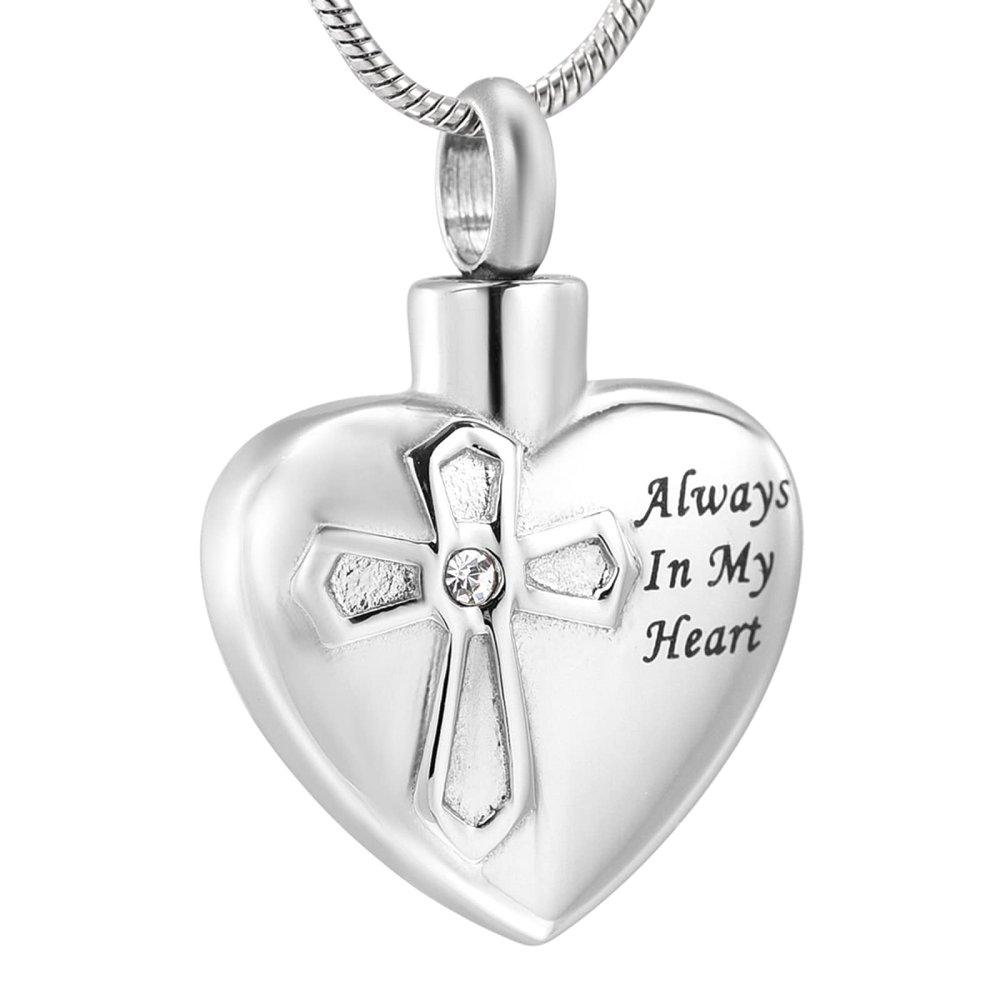 SHEIL Always in My Heart Cremation Ashes Necklace Pendant Inlay Crystal Cross Heart Memorial Urn Jewelry Keepsake Pendant,1