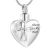 SHEIL Always in My Heart Cremation Ashes Necklace Pendant Inlay Crystal Cross Heart Memorial Urn Jewelry Keepsake Pendant,1 view 1