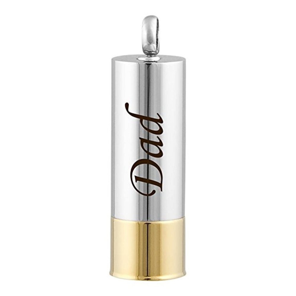 SHEIL Stainless Steel Bullet Shell Memorial Urn Jewelry to Hold Cremated Ashes - Carved Deer/Dad Keepsake Necklace for Men,1