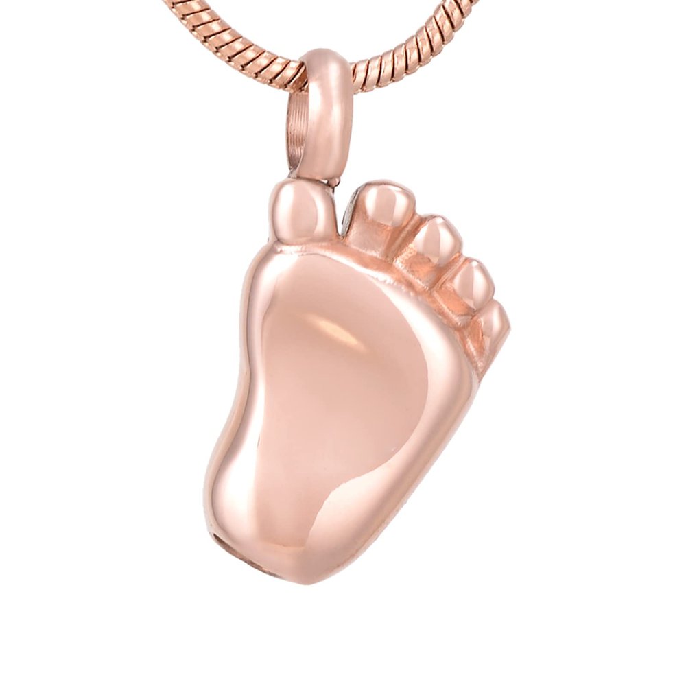 SHEIL Foot Memorial Urn Pendant for Human Ashes -Engravable Stainless Steel Keepsake Jewelry Cremation Necklace,3