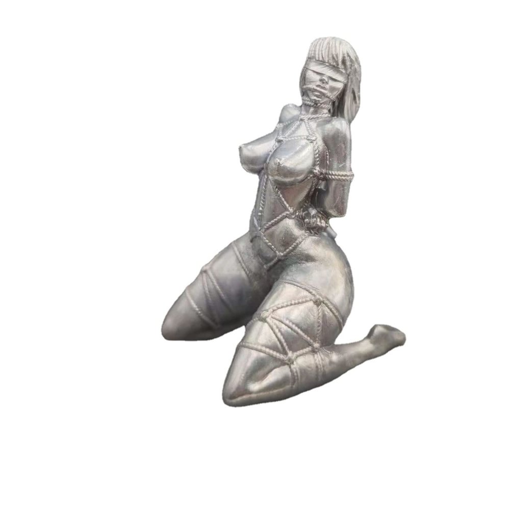 Brass Tied Geisha Nude Women Statue, Copper Iron Chain Collar Hemp Rope Figure Binding Temptation Sexy Plump Woman Naked Female Sculpture Car Home Bedroom Bar Decor