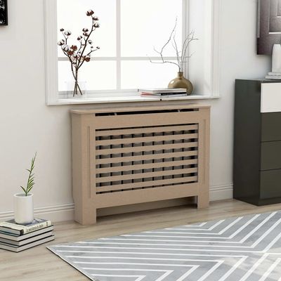 FAMIROSA Radiator Cover Heater Cover Cabinet Shelf Household Appliance Heating Accessories Home Improvement Furniture Heat Sink MDF,Horizontal Stripes 44.1" x 7.5" x 31.9" Brown