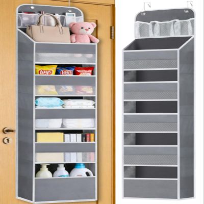 Wakaye Over Door Hanging Organizer - 5 Tier with 5 Spacious Pockets, 44 lb Load Behind Door Storage, Back of Door Hanging Holder Bag for Bedroom,Nursery,Bathroom,Dorm,Pantry, Closet - 1 Pack,Grey