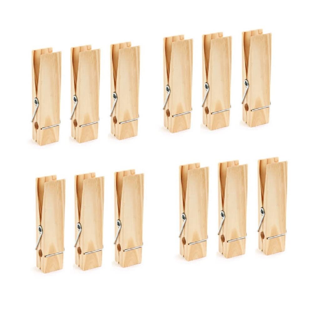 Pack of 12 Oversized Unfinished Wooden Clothespins - 6 Inch Big Jumbo Wood Clothespins for DIY Arts and Crafts Projects (Size - 6" L x 1-5/8" W)