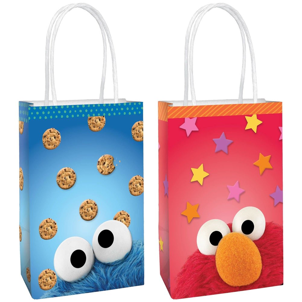 Multicolor Everyday Sesame Street Create Your Own Paper Bag with Add-ons (Pack of 8) - 8.25" x 5" x 3.25" - Perfect for Kids' Parties & Gifts