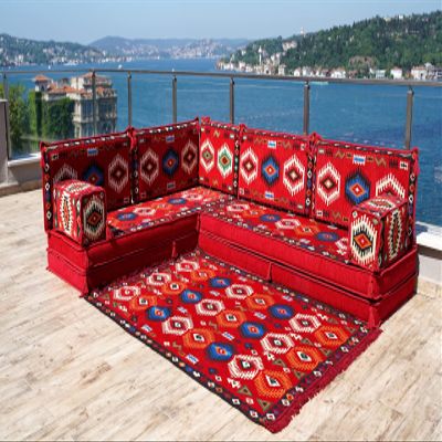 8" Thickness L Shaped Floor Couch, Moroccan Livingroom Cushions, Corner Floor Cushions, Sectional Sofa Set, Floor Pillows, Arabic Majlis, Sofa Bed (L Sofa + Rug)