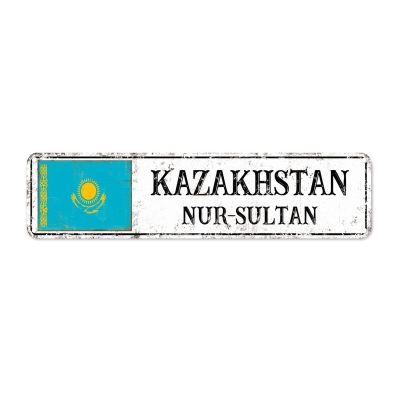 Kazakhstan Metal Sign Patriotic Decorations Metal Wall Art 6x24in Weatherproof Metal Wall Decor for Bar Pub Man Cave Garage Kitchen