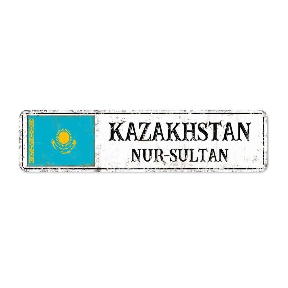 Kazakhstan Metal Sign Patriotic Decorations Metal Wall Art 6x24in Weatherproof Metal Wall Decor for Bar Pub Man Cave Garage Kitchen