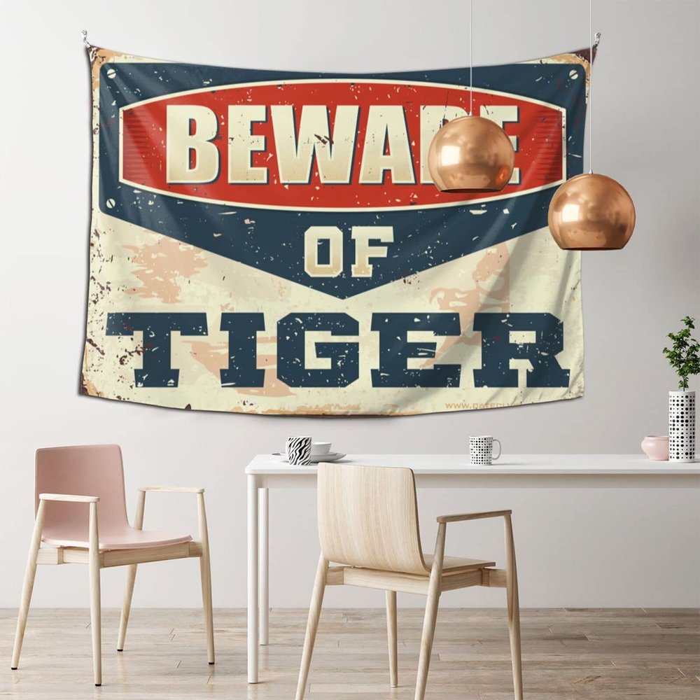 Garage Decor for Men Football Beware of Tiger Tapestry Wall Tapestry College Army Veteran Gifts for Men ( Size : 75X100CM )