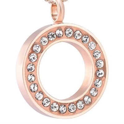 SHEIL Inlay Clear Crystal Circle of Life Stainless Steel Memorial Jewellery for Loved Ones Cremation Ashes Keepsake Urn Necklace,2