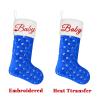 DegGod 6 Pack Custom Christmas Stockings with Names, 22 inches Personalized Embroidery Faux Fur Blue Xmas Stockings with Silver Sequins Hanging Ornaments for Xmas Tree Party Decoration view 4