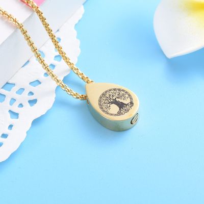 SHEIL 316L Stainless Steel Tree of Life&Teardrop Memorial Urn Jewelry Hold Ashes Keepsake Cremation Pendant Necklace for Pet,1