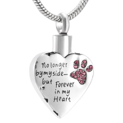 SHEIL Hold Blue/Pink Crystal Paw Print Memorial Pendant -No Long by My Side,Forever in My Heart Cremation Urn Necklace for Pet,1