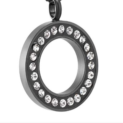 SHEIL Inlay Clear Crystal Circle of Life Stainless Steel Memorial Jewellery for Loved Ones Cremation Ashes Keepsake Urn Necklace,1