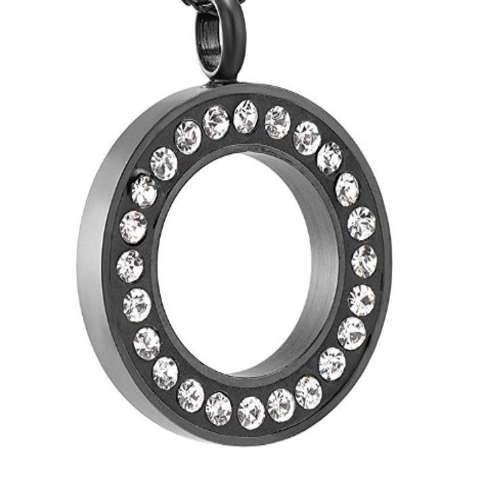 SHEIL Inlay Clear Crystal Circle of Life Stainless Steel Memorial Jewellery for Loved Ones Cremation Ashes Keepsake Urn Necklace,1
