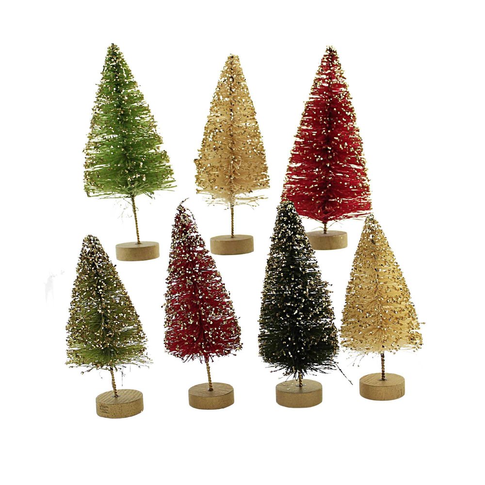 Bethany Lowe Traditional Mini Bottle Brush Trees in Box, Set of 7, (LC1599)