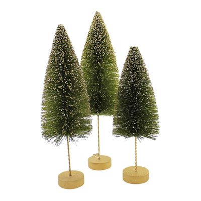 Bethany Lowe Emerald Gold Glow Bottle Brush Trees, Set of 3
