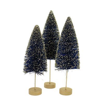 Bethany Lowe Sapphire Gold Glow Bottle Brush Trees, Set of 3
