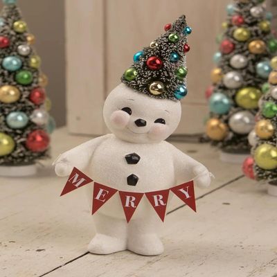 Bethany Lowe Retro Merry Snowman with Tree Medium TL1357 0