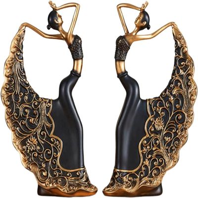 1 Pair Peacock Dancer Figurine Decorative Peacock Dancer Ornament Girl Statue Collectible Sculpture for Home Table Decoration - Black