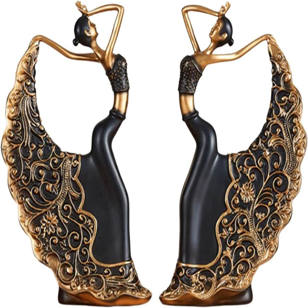 1 Pair Peacock Dancer Figurine Decorative Peacock Dancer Ornament Girl Statue Collectible Sculpture for Home Table Decoration - Black