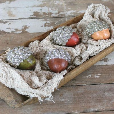 Bethany Lowe Fall Glittered Acorn Ornaments, Set of 4