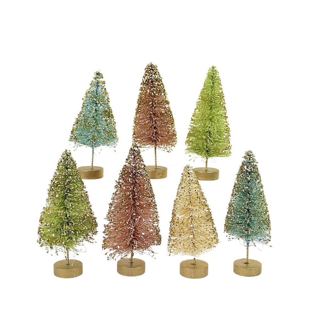 Bethany Lowe Pretty in Pastel Mini Bottle Brush Trees in Box, Set of 7