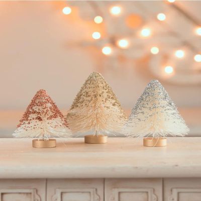 Bethany Lowe Metallic Mini Bottle Brush Trees, Set of 3