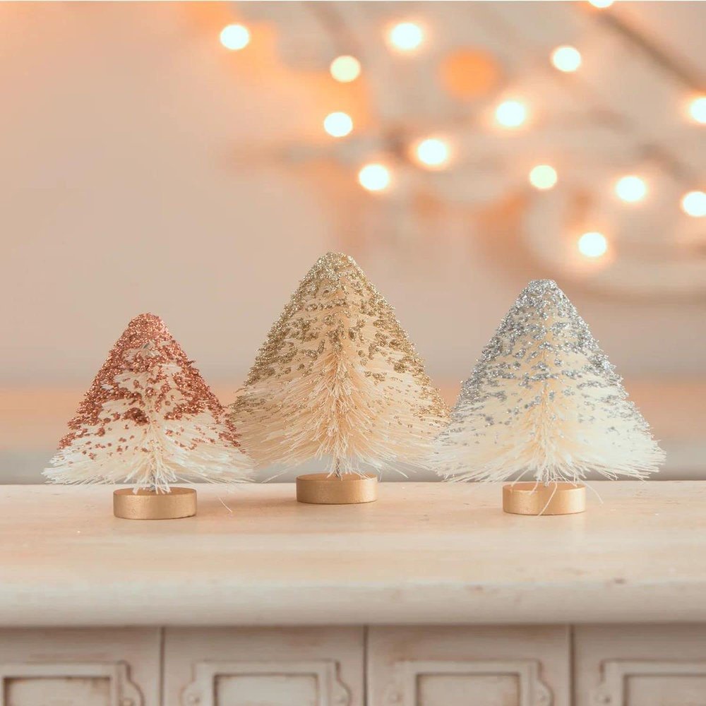 Bethany Lowe Metallic Mini Bottle Brush Trees, Set of 3