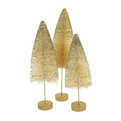 Bethany Lowe Opal Gold Glow Bottle Brush Trees, Set of 3