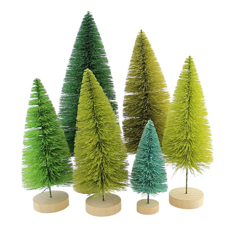 Bethany Lowe Hues of Green Bottle Brush Trees, Set of 6