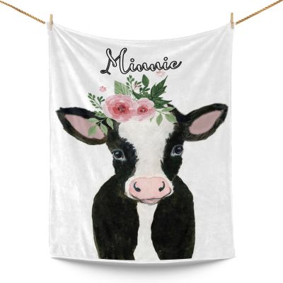 Anneunique Cute Cow Flower Personalized Name Blanket for Mom Dad Grandma Grandpa, Custom Throw Blanket with Name Gift for Mother Day,Father's Day,Birthday,Christmas,Wedding Gift 50"x60"
