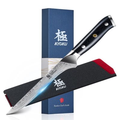 KYOKU Gin Series Boning Knife, 7" Butcher Knife, Japanese VG10 Damascus Stainless Steel Kitchen Knife with Silver Ion Blade G10 Handle Mosaic Pin, Multipurpose Fillet Knife for Meat Fish & More
