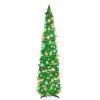 5FT Pop Up Christmas Tree with 90 LED Lights, Collapsible Christimas Tree Sled Sequins Tinsel Slim Pencil Christmas Xmas Tree for Home Holiday Fireplace Party Indoor Outdoor Decorations, Green view 1