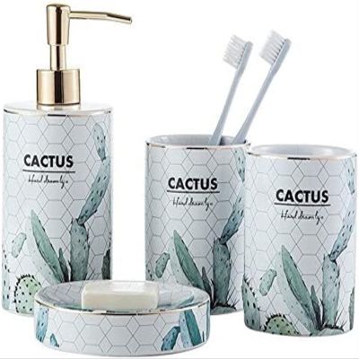 YQBUER Home Bathroom Accessories Set 4 Piece Ceramic Bath Accessory Set | Includes Bathroom Designer Soap Dispenser Toothbrush Holder Tumbler Soap Dish Suitable for Hotel bathrooms
