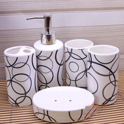 YQBUER European-Style Ceramic Bathroom Five-Piece wash Set Creative Bathroom Supplies Toothbrush Cup soap Dish Lotion Bottle (Color : B)