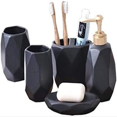 YQBUER Home Bathroom Accessory Set Bathroom Accessory Set 5 Piece Include Bathroom Set Toothbrush Holder Soap Dispenser Soap Dish 2 Teeth Cups Ceramic for Hotel Bathrooms