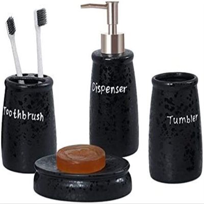 YQBUER Home Bathroom Accessories Set 4-Piece Ceramic Bath Accessory Set Includes Soap Dispenser Toothbrush Holder Tumbler Soap Dish Moroccan Trellis Suitable for Hotel bathrooms