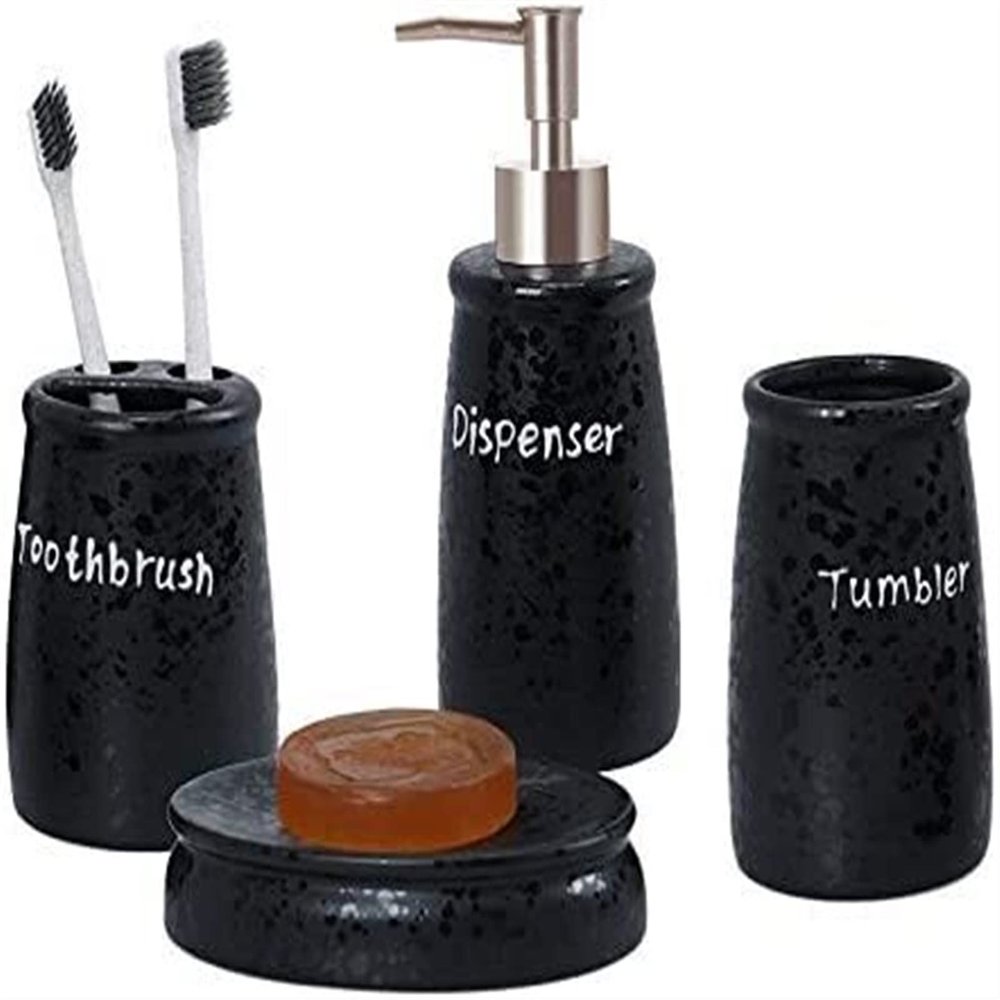 YQBUER Home Bathroom Accessories Set 4-Piece Ceramic Bath Accessory Set Includes Soap Dispenser Toothbrush Holder Tumbler Soap Dish Moroccan Trellis Suitable for Hotel bathrooms