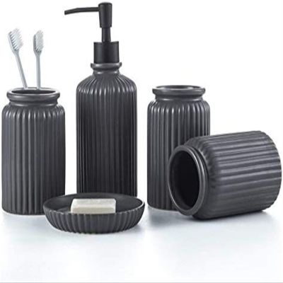YQBUER Home Bathroom Accessories Set Bathroom Accessories Set 5 Piece Ceramic Bath Set Toothbrush Holder Soap Dispenser Soap Dish 2 Tumblers Suitable for Hotel bathrooms