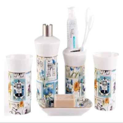 YQBUER Home Bathroom Accessories Set Bathroom Accessories Set Vintage Ceramic Five-Piece Set Wash Tools Soap Dispenser Toothbrush Holder Suitable for Hotel bathrooms