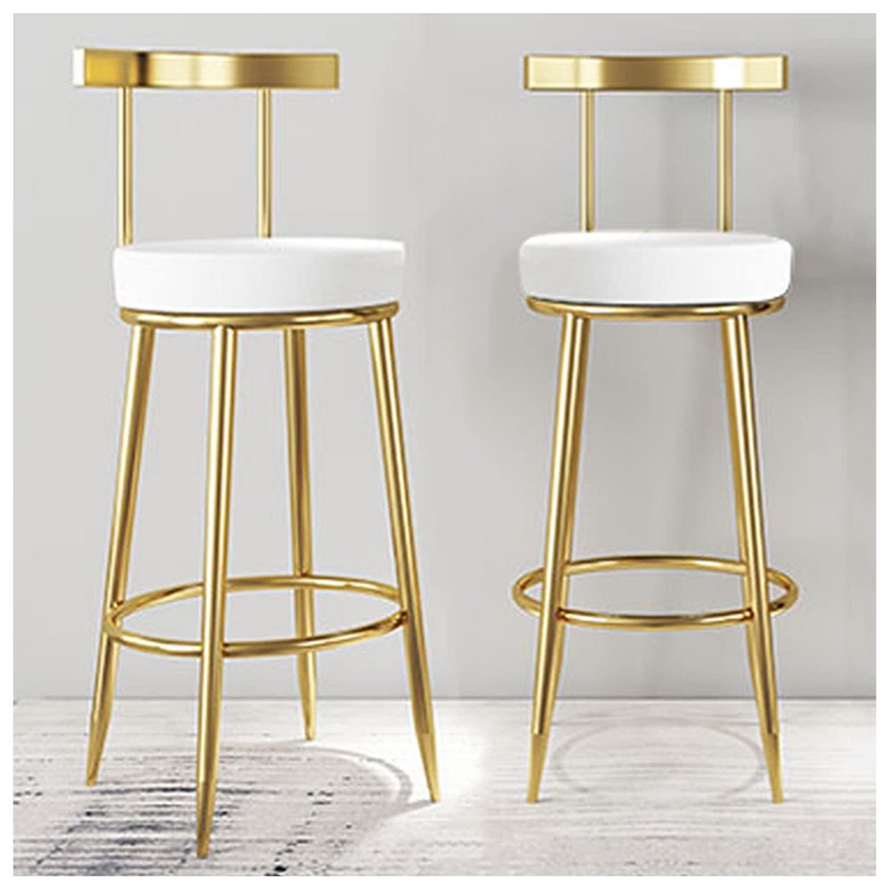 DASHADAO Metal Barstools, 2 Packs Counter Bar Stools, White Pu Leather Bar Chairs with Backrest and Footrest, Kitchen Dining Chairs Bar Cafe High Stool