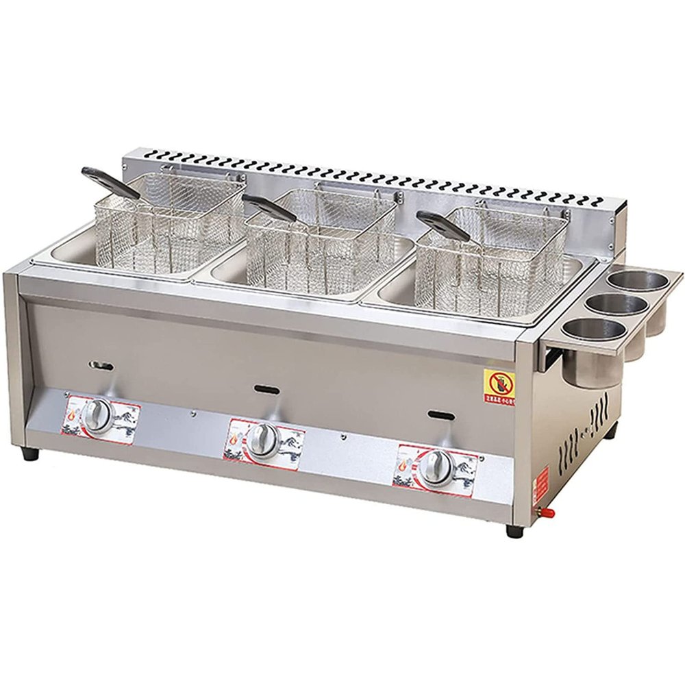 BHFRYU Commercial Deep Fryer, 18L Thick Stainless Steel Counter Top Deep Fryer with Basket and Cover,for Commercial Restaurant Family, Easy to Clean